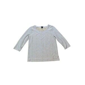 Ann Taylor Silver Metallic 3/4 Sleeve Top Womens Size Medium Shiny - Sparkle